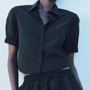Zara cropped black nylon button up top. Large. New with tags